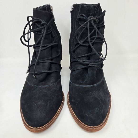 SAM EDELMAN Women's Millard Black Leather Lace Up Ankle Boots Anthro Size 8.5 - Picture 2 of 14